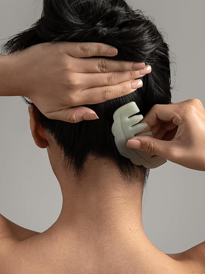Mount Lai Hand-Carved Natural Jade Gua Sha Scalp Comb – Scalp Massager & Scraping Guasha Tool for Relaxation, Blood Circulation & Cooling