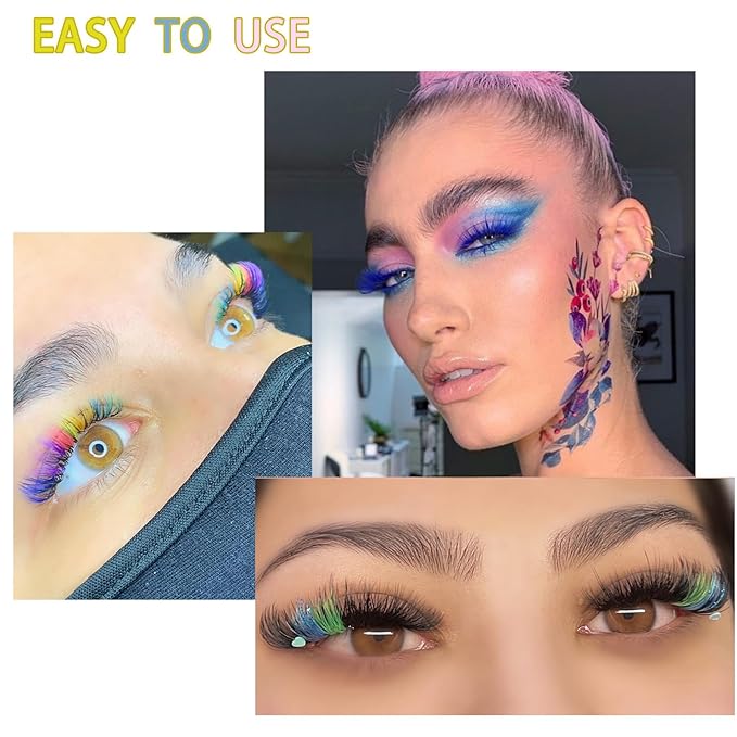 Colored Lash Clusters YASNAI DIY Colored Lash Extensions 320pcs Color Eyeash Extensions D Curl, 14/16mm Mix Lashes eye makeup, White Pink Orange Red Yellow Green Blue Purple