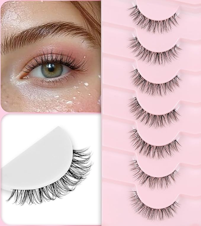 Lashes Natural Look 11MM Short Eyelashes with Clear Band C Curl False Lashes 3D Volume Strip Eyelashes Natural Looking 7 Pair Eye Lash Pack, ChirpyLuna