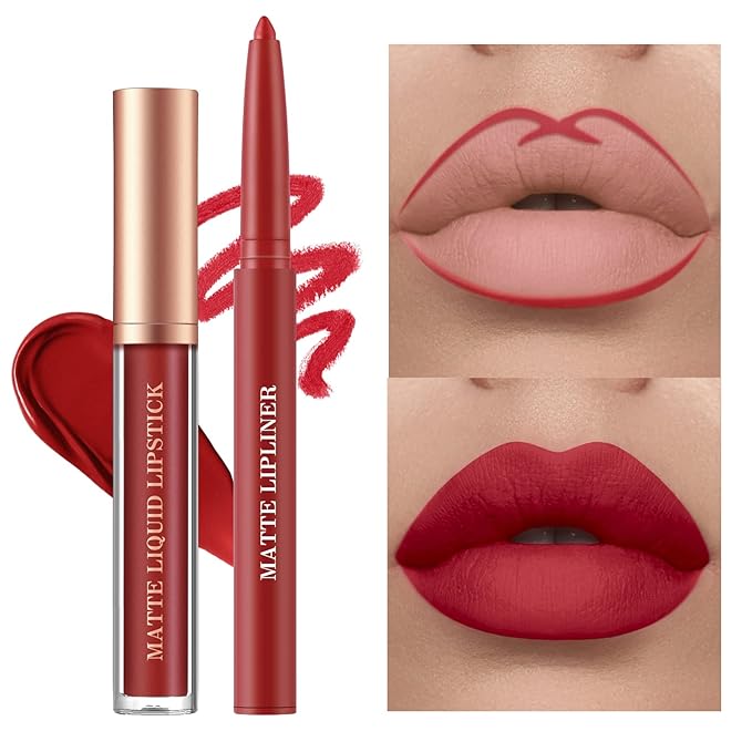 BestLand 12Pcs Matte Liquid Lipstick + Lip Liner Pens Set, One Step Lips Makeup Sets Pigment Velvety Nude Lip Stain Waterproof Long Wear Lip Gloss Make up Gift Set (Set C)