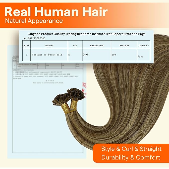 Full Shine Ktip Human Hair Extensions Color 4 Brown Highlighted 27 Blonde 14 Inch 50 Grams K Tip Hair Extensions Real Human Hair Fusion Extensions Straight Natural Remy Hair