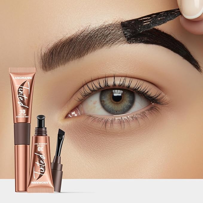 3D Peel-Off Eyebrow Tint – Tattoo Brow Gel Lasts Up to 3 Days – Waterproof, Smudge-Proof, Long-Lasting Natural Brow Stain – Easy to Use, Flake-Free Gel Dye for Fuller Brows (1# Gray Brown)