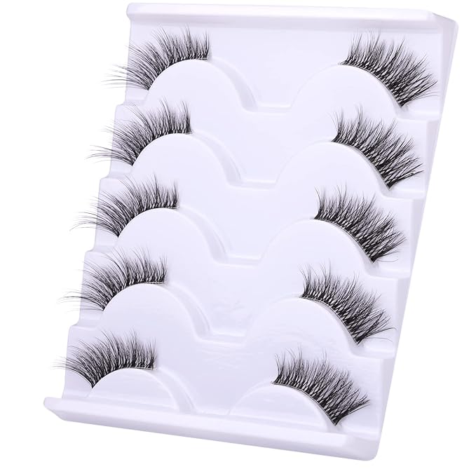 Half Lashes Lashes Natural Look Wispy 3/4 False Eyelashes Volume Clear Band False Cat Eye Lashes that Look Like Extensions Soft Handmade Reusable Lashes Pack