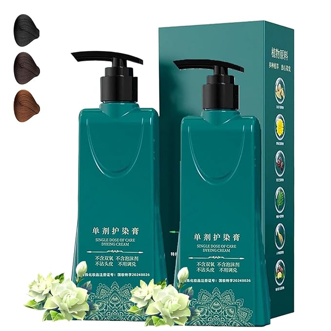 Mild Formula Long Lasting Hair Dye Set, Plant-Based Hair Color for Gray Coverage, Long-Lasting Shampoo, Single Agent Floral Dye (black, 2.33/ounce)