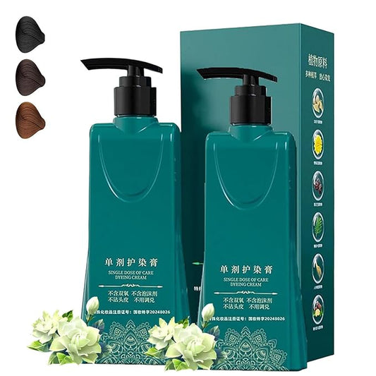 Mild Formula Long Lasting Hair Dye Set, Plant-Based Hair Color for Gray Coverage, Long-Lasting Shampoo, Single Agent Floral Dye (black, 2.33/ounce)