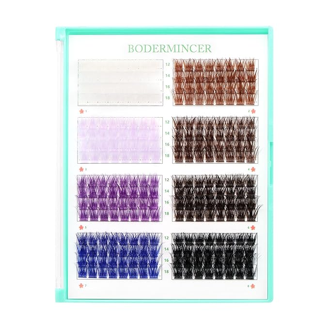 BODERMINCER D Curl False Eyelash Clusters, 8 Colors Collection, Individual Lash Extensions, 12-18mm Length For Beginner (B# 8 Colors-12-18mm D Curl)
