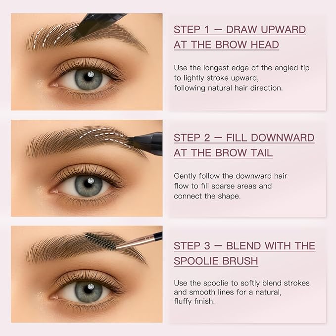 Liquid Microblading Eyebrow Pencils for Women–Waterproof, Quick-Drying, Eye Brow Pen with Angled Brush, Brow-Fection Natural Hair-Like Strokes, with Eyebrow Brush for Blending 01 Brown