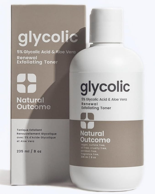 Natural Outcome Glycolic Acid Toner 5% for Face | Gentle Exfoliating Toner - with Aloe Vera & Quinoa Extract | Advance Anti-Aging Toning Solution Rejuvenates Skin & Minimizes Pore Appearance | 8 oz