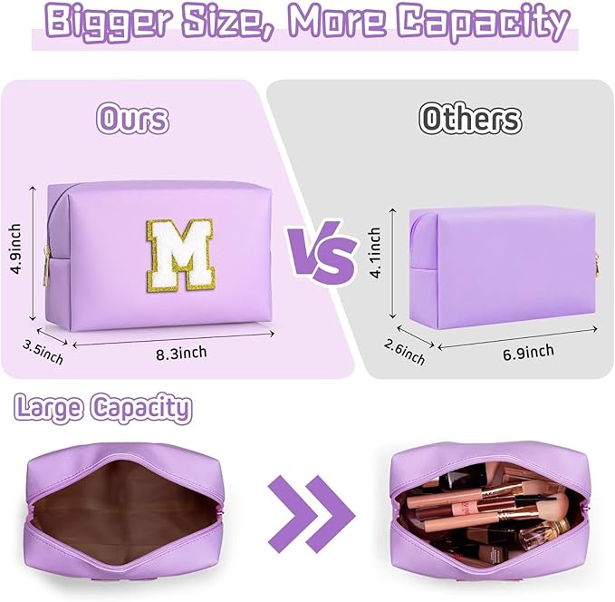 TOPEAST Personalized Birthday Gifts for Women, Preppy Patch Makeup Bag, Chenille Letter Pouch Cosmetic Bag, Travel Organizer, Gifts for Friends, Cute Stuff for Women (Purple L)