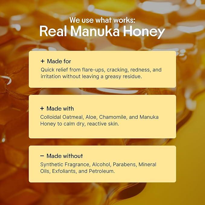 Clearbody Organics Manuka Honey Cream for Ezcema & Dry Skin - Manuka Honey Ointment - Colloidal Oatmeal, Aloe & Natural Ingredients - Fast Relief Lotion for Reactive Skin - No Greasy Residue - 1 oz