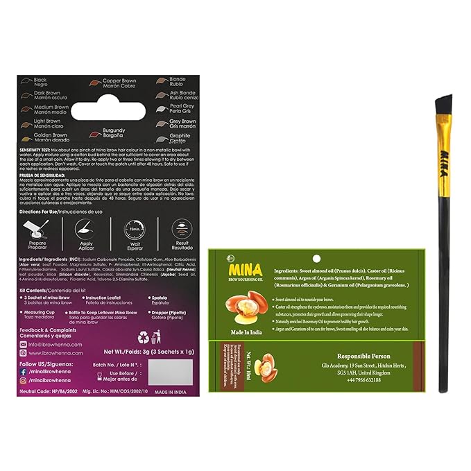 MinaiBrow Tint Kit (Medium Brown) - Natural Spot Coloring Brow Tinting Powder with Oil & Brush - Water & Smudge Proof Instant Brow Dye Kit - 100% Gray Converge - Vegan and Cruelty-Free