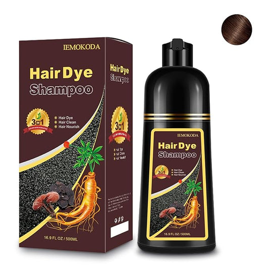 Dark Brown Hair Dye Shampoo 3 in 1, Instant Natural Hair Color Shampoo for Women Men 100% Gray Hair Coverage Champu Para Canas Mujer, Lasting 3-4 Weeks & Easy to Use & All Hair Types, 500ml