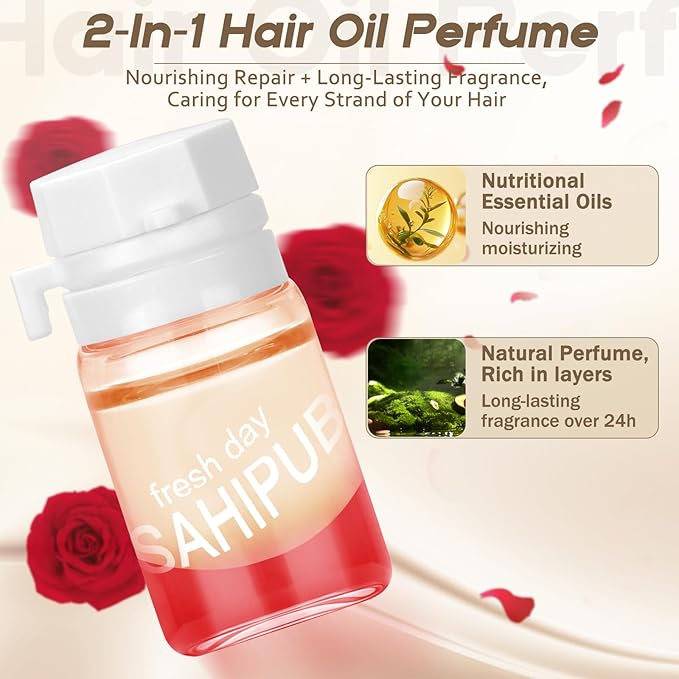 40 Pcs Hair Oil Perfume - Essence Oil & Hair Perfume 2 in 1 for Frizz Dry Damaged Hair, Argan Avocado & Amino Acids Nourishing Shining, Leave-in Hair Fragrance Serum, Long Lasting Scented, 1.83 fl oz