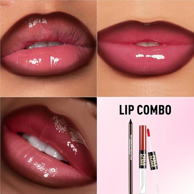 Peel Off Lip Stain & Brown Lip Liner, 2-in-1 Matte Lip Tint Stain Peel Off With Moisturizing Lip Gloss Long Lasting Lip Combo Highly Pigmented Color Lip Liner Pencil Non-Stick Cup Easily Apply
