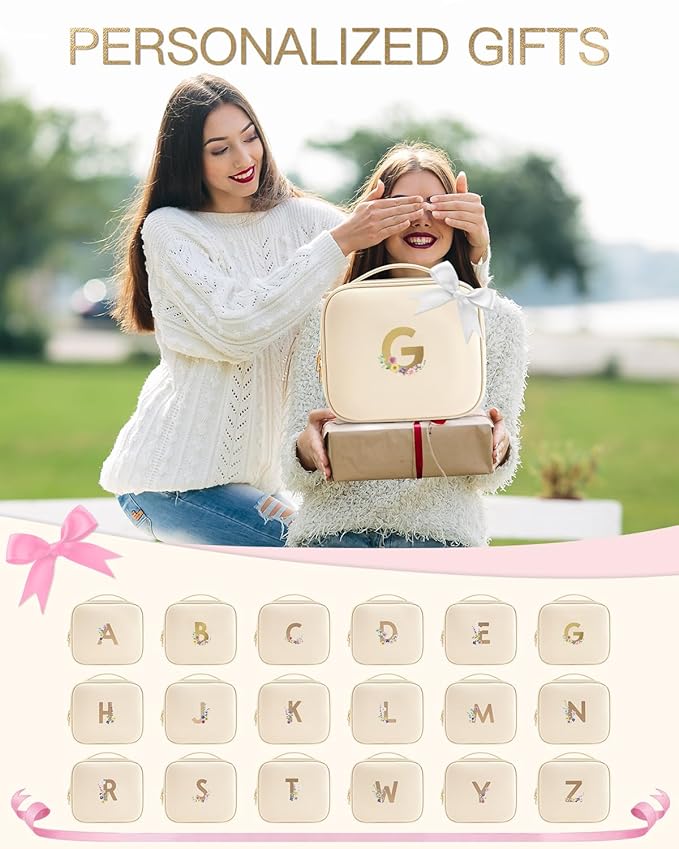 Vlando Teacher Appreciation Gifts for Women，Initial Makeup Organizer Bag,Monogrammed Bridal Shower Gifts Birthday Gift Christmas Gift(Letter G)