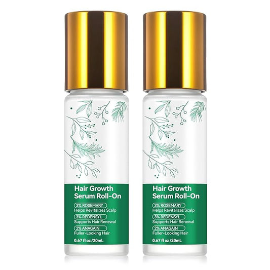 Rosemary Hair Growth Serum Roll On, Hair Thicker Serum with 3% Rosemary, 3% Redensyl & 2% Anagain, Scalp Serum, Reduces Hair Fall & Follicle Strengthener, Thicker, Fuller Hair, All Hair Types (2PCS)