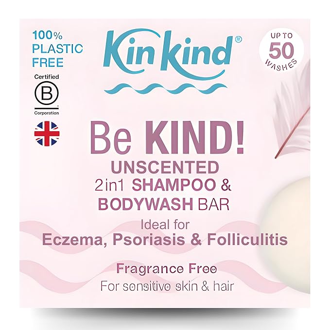 KinKind Be KIND! Unscented Shampoo Bar & BodyWash bar | 2in1 for Hair & Body | Unscented for Sensitive Scalp | Natural Shampoo Bar, Fragrance, Linalool & Limonene Free | Up to 50 Washes
