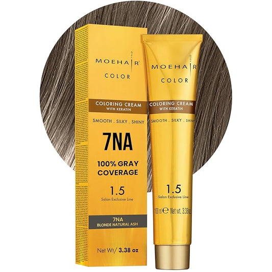 MOEHAIR 7NA Permanent Hair Color (Blonde Natural Ash) | Hair Color for 100% Gray Coverage | Infused with Keratin | Adds Shines & Smoothens Hair | Non-Drippy (3.38 Fl. Oz)