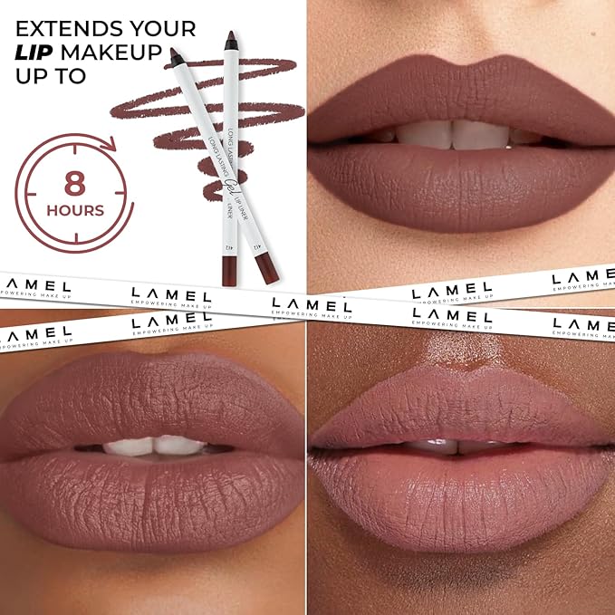 Lamel Matte Gel Lip Liner Pencil 5 Pcs Set - Creamy, Sharpenable, Longwear, Waterproof Lip Combo - Intense Brown 414, Berry 404, Chilli 413, Mauve 410 and Spicy Nude 412