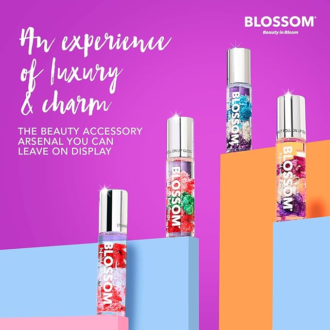 Blossom Scented Roll on Lip Gloss, Infused with Real Flowers, Made in USA, 0.4 fl. oz./11.8ml, 2 pack Gift Set, Strawberry/Raspberry