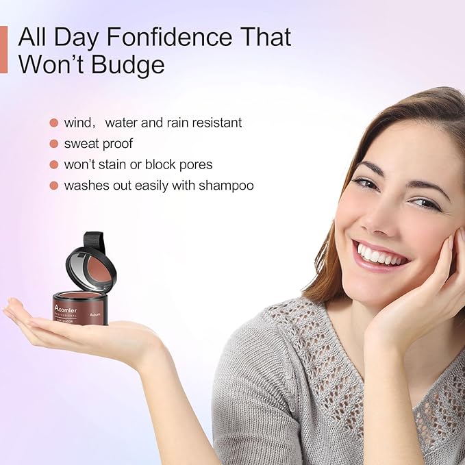 Acomler Instantly Root Touch Up Hairline Shadow Powder for Thinning Hair, Gray Hairline Cover for Women and Men with Eyebrows, Beard Line, Bald Spots (Red Brown)