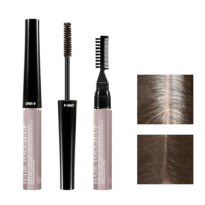 Hair Mascara for Gray Hair, 3 In 1 Hair Color Concealer Stick with Precision Applicator, Temporary Hairline Filler, Multi-Purpose Mascara for Eyebrow and Beard（Dark Brown）