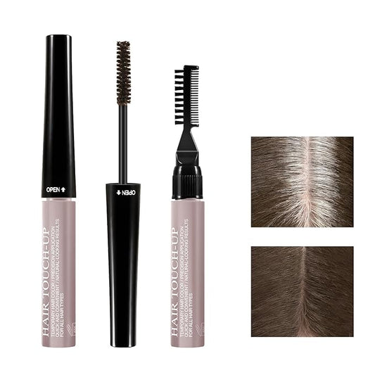 Hair Mascara for Gray Hair, 3 In 1 Hair Color Concealer Stick with Precision Applicator, Temporary Hairline Filler, Multi-Purpose Mascara for Eyebrow and Beard（Dark Brown）