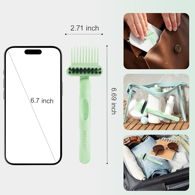 Hair Brush Comb Cleaning Tool Comb,2-in-1 Hair Brush Cleaner Tool, Portable Remover Rake for Removing Hair Dust, Home and Salon Use (Green)
