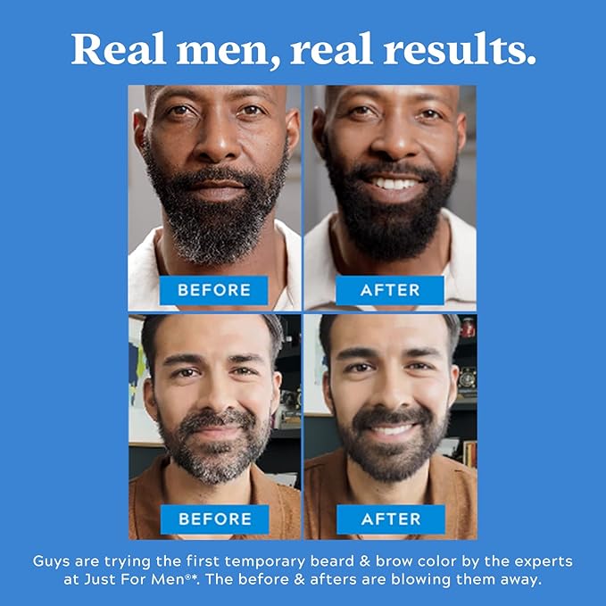 Just for Men 1-Day Beard & Brow Color, Temporary Color for Beard and Eyebrows, For a Fuller, Well-Defined Look, Up to 30 Applications, Darkest Brown/Black, Ships in Eco-Friendly Packaging (Pack of 3)