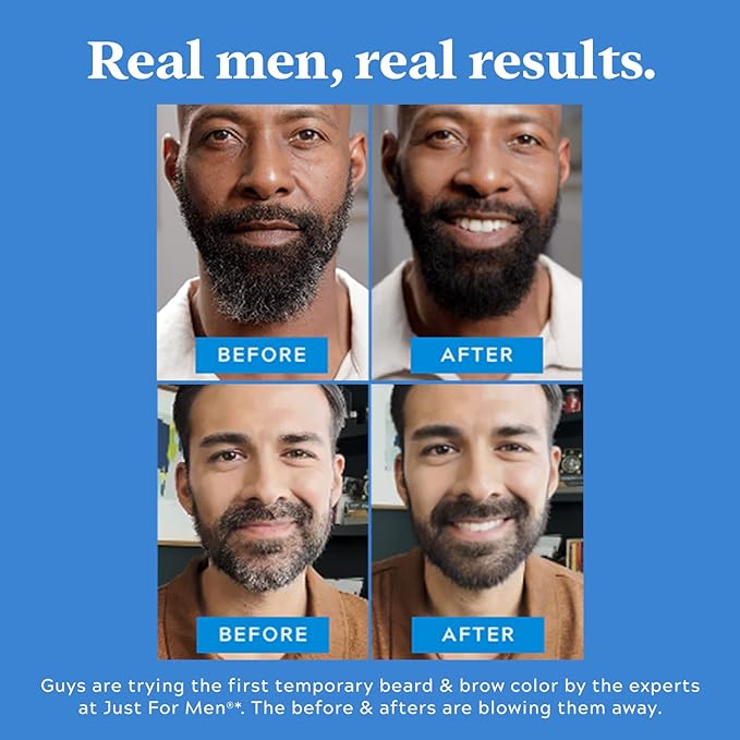 Just for Men 1-Day Beard & Brow Color, Temporary Color for Beard and Eyebrows, For a Fuller, Well-Defined Look, Up to 30 Applications, Dark Brown, Ships in Eco-Friendly Packaging (Pack of 3)