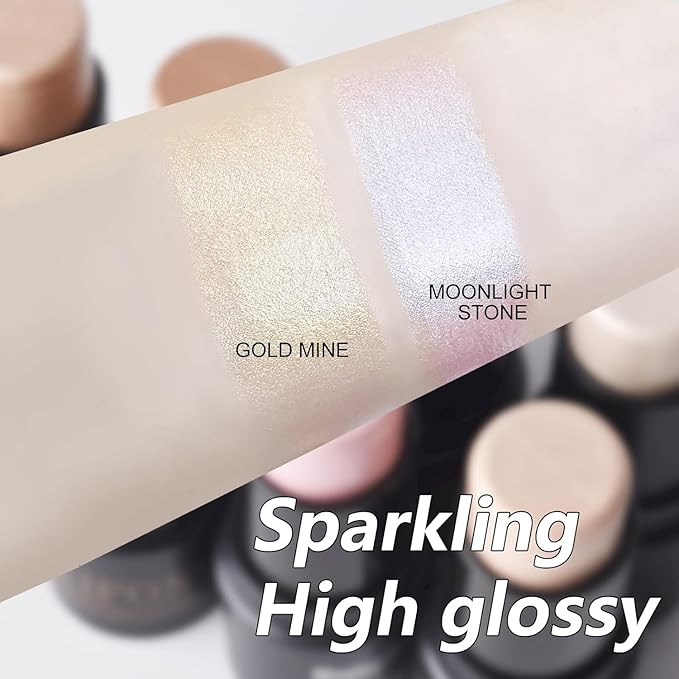 2 Colors Highlighter Stick, Face Highlighter Palette, High Glossy Face Illuminator Palette, Narutal Glow Finish,Face Shaping & Contouring Stick, Lasting Sparkling Highlighter Makeup