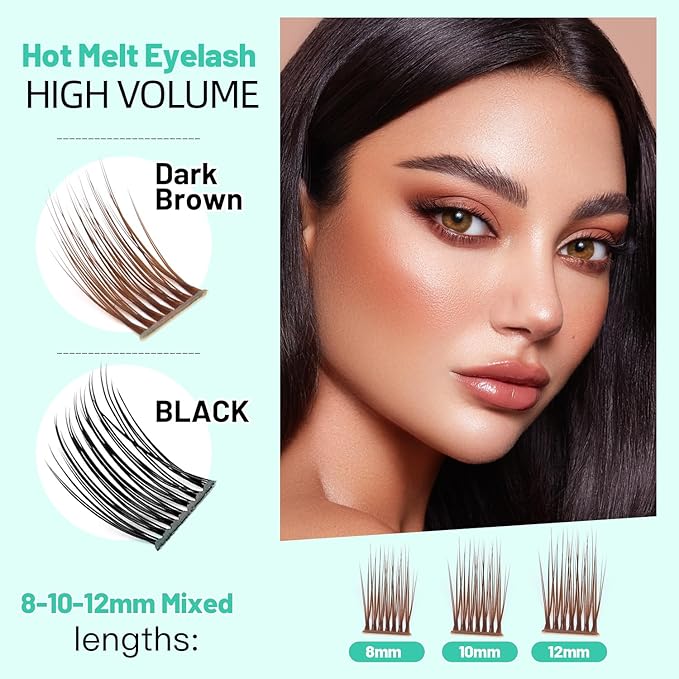 Bodermincer Lash Clusters D Curl Black/Brown/Colored Lashes 10-12-14/12-14-16/16-18-20mm Mixed Lash Clusters Kit For Beginner (Y11# B Curl-Brown 8-10-12mm Mixed)