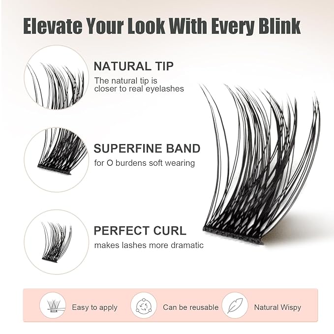 Lash Clusters 144 PCS 16mm Mix Volume Lashes Eyelash Clusters D Curl Cluster Eyelash Extensions Natural Wispy Cluster Lashes Reusable Individual Thick Lash Extension (QD-16mm - Mix)