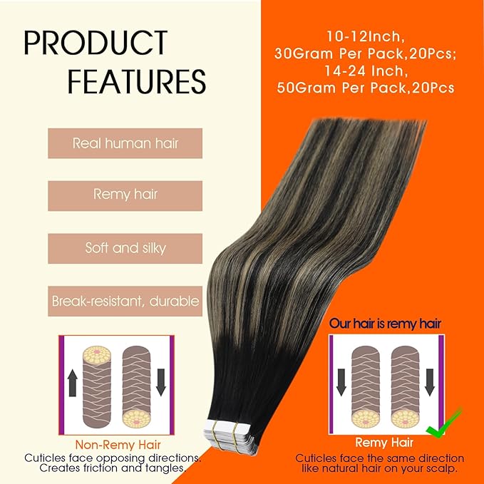 Full Shine Tape in Hair Extensions Real Hair 18Inch Tape in Human Hair Black Roots Tapes in Extensions 50Gram Balayage Off Black Fading to Honey Blonde Seamless Hair Extensions 20Pcs 1B/27/1B Natural