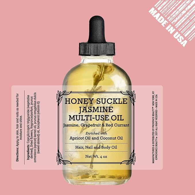 Provence Beauty Rose Multi-Use Oil – Face, Body, and Hair Moisturizer with Apricot and Vitamin E – Honeysuckle Jasmine Scent, 4 fl oz