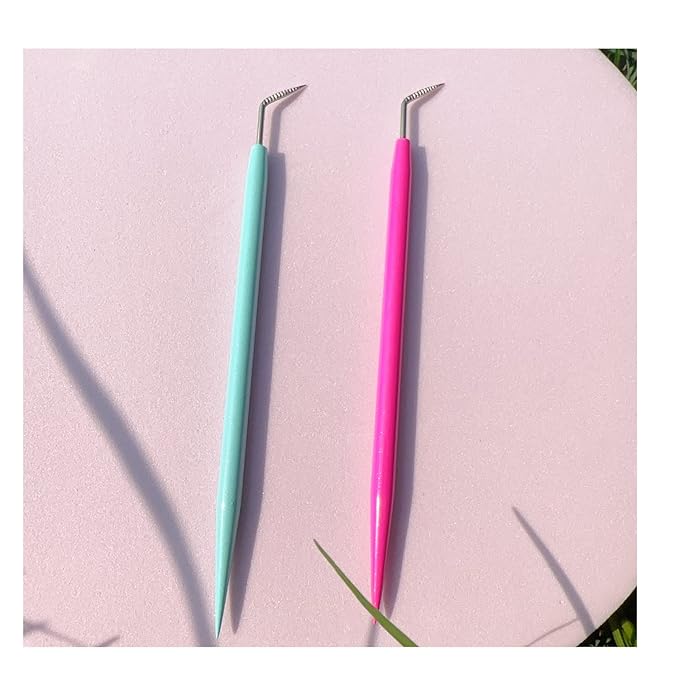 Metal Lash Lift Tool Set 2 pcs, Upgrade Eyelash Separate Tools With Groove Like Y Brush, Lash Comb Mini Size For Females Small Hand Popular Eyelash Lifting Stick Pink + Blue - Reusable 1000 Usage
