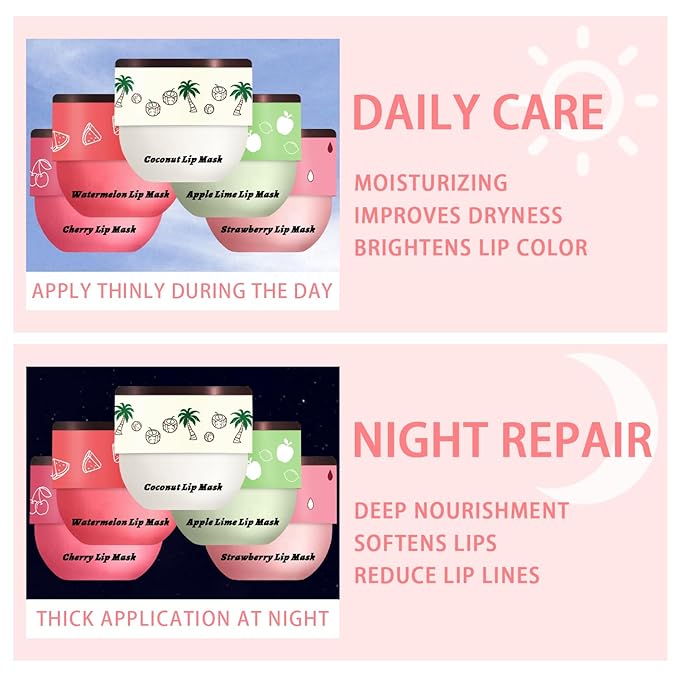 5 Pcs Bee Lip Balm Honey Pot, Honey Strawberry Apple Lip Mask Overnight, Moisturizing Lip Sleeping Mask, Hydrate Repair Prevent Dry Cracked Lip Exfoliator Lip Care