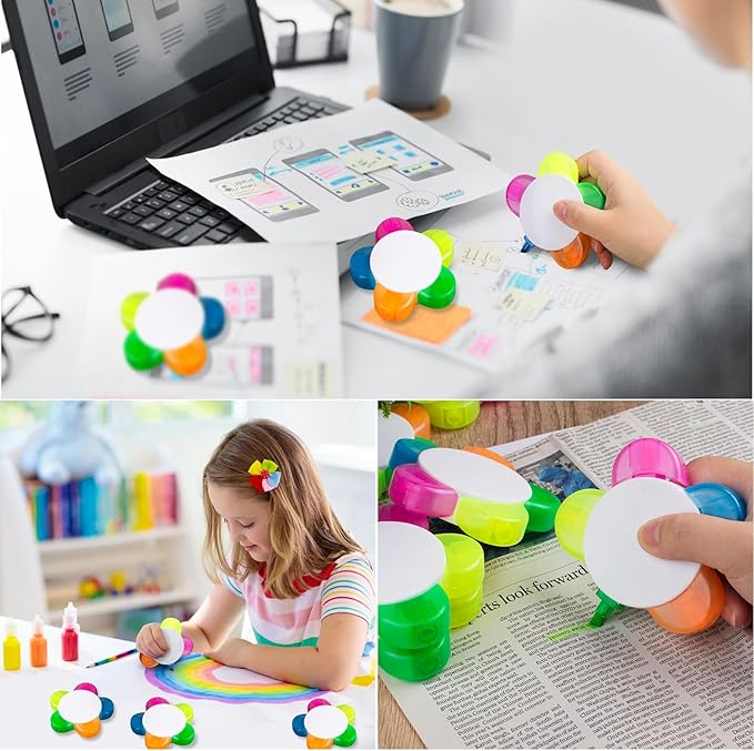 Petals Highlighters, Flower Shape Watercolor Highlighter Pens,Highlighters Assorted Colors 5-In-1 Fluorescent Pens for Aesthetic School Office Stationery Supplies.
