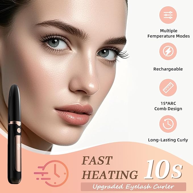 2025 Heated Eyelash Curler-USB Rechargeable Electric Eyelash Curler- Eyelash Curlers Heated 4 Temperature Modes Fast Heat Up Within 3s - 24 Hours Long Lasting- with Led Display for Women Girls(Black)