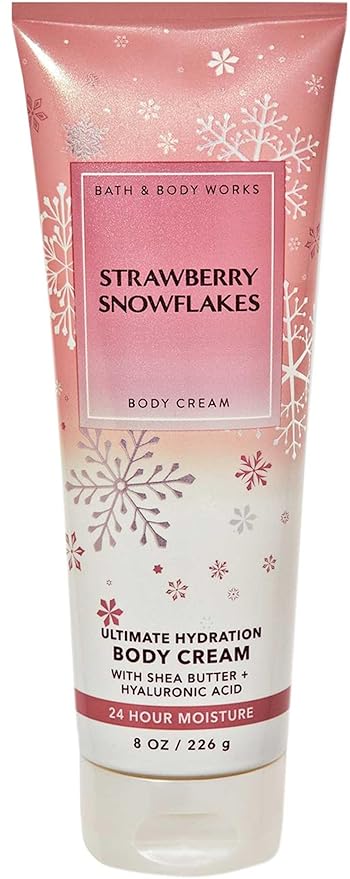 Bath & Body Works Strawberry Snowflakes Ultimate Hydration Body Cream Gift Set For Women, 8 Fl Oz (Strawberry Snowflakes)
