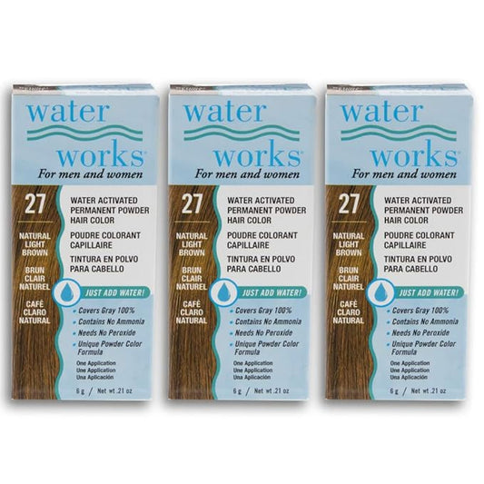 Water Works Hair Color Powder, Light Brown – Permanent Hair Dye for Root Touch-Up & Full Coverage, Men & Women, 3 Pack