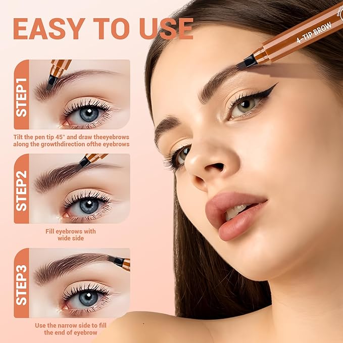 Microblading Eyebrow Pencil, 2025 Upgraded 3D Waterproof Eyebrow Pen, Fine Tip Long Lasting Brow Pen for Natural Brows, Eye Brow Pencils for Women (Red Brown)