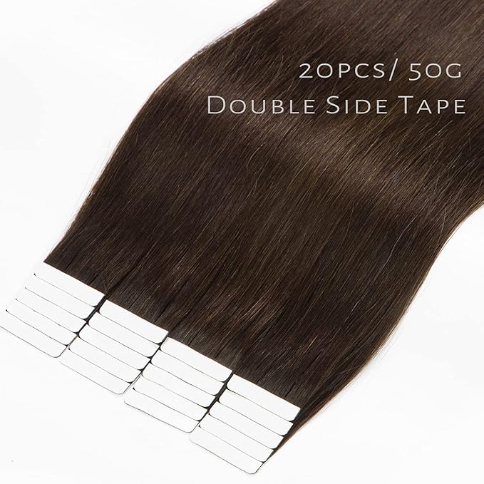 Lacer Light Dark Brown Tape in Hair Extensions Human Hair 22 Inch Skin Weft Real Virgin Human Hair Extensions Double Side Natural Straight for Woman 50g 20pcs