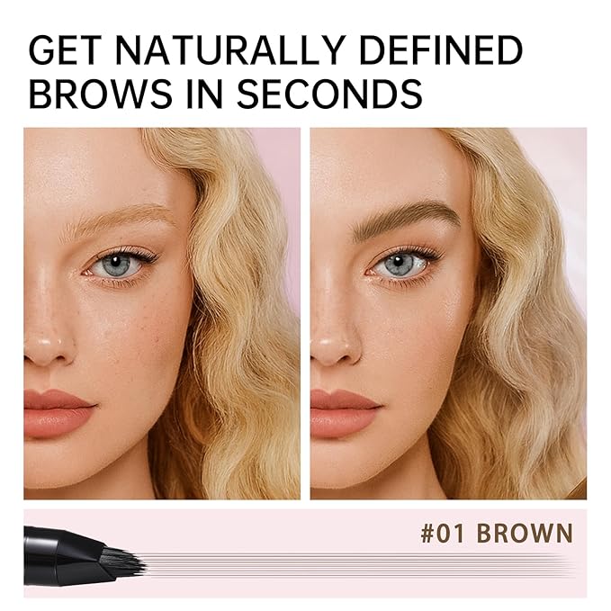 Liquid Microblading Eyebrow Pencils for Women–Waterproof, Quick-Drying, Eye Brow Pen with Angled Brush, Brow-Fection Natural Hair-Like Strokes, with Eyebrow Brush for Blending 01 Brown