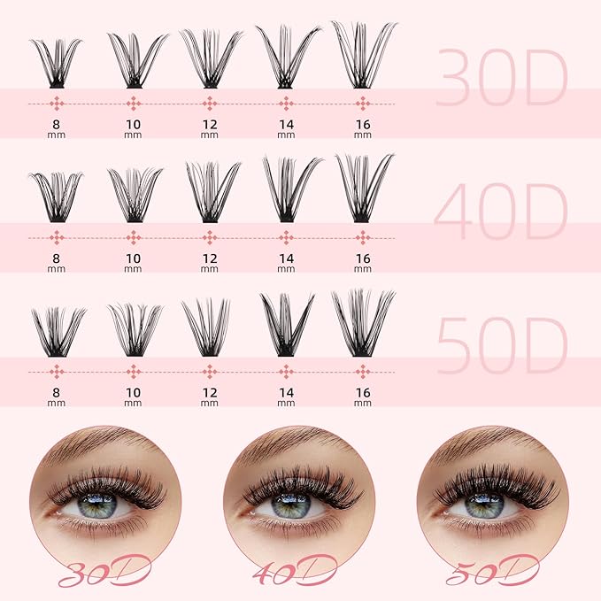 Lash Clusters Wispy 300PCS Eyelash Clusters 30D 40D 50D Lashes Clusters D Curl Lash Cluster 8-16mm Lashes Natural look Volume DIY Individual Lashes for Beginners (30D+40D+50D-D,8-16mm)