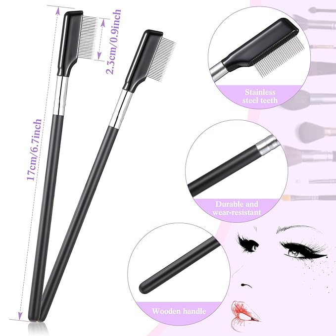 Metal Eyelash Brush 2 Pieces Grooming Eyelash Separator Mascara Metal Separated Lash Make up Brush Comb Cosmetic Separator Curler Eye Makeup Tool for Women