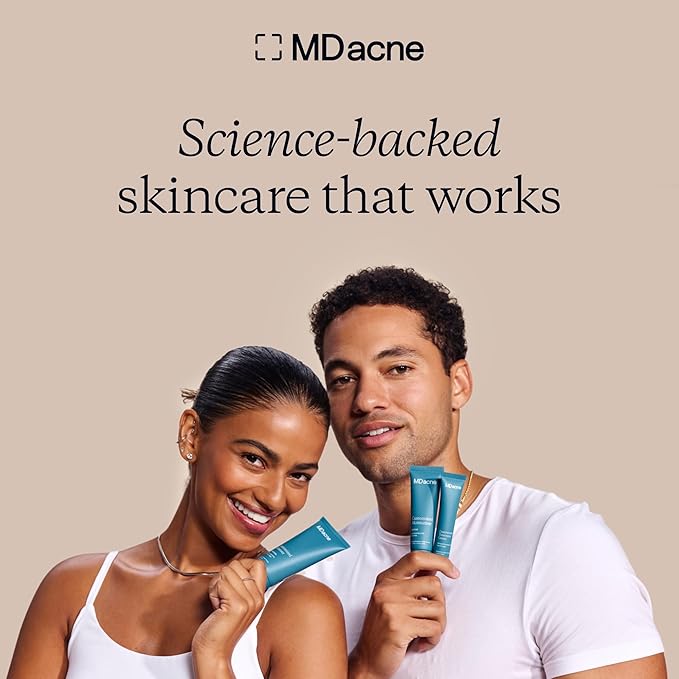 MDacne 3 Step Retinol Acne Kit - Retinol Cream 0.25%, Salicylic Acid Cleanser, Niacinamide Moisturizer - Plant-Based products for Hormonal Acne, Blemishes, and Wrinkles. 30 Day Complete Acne Care Kit