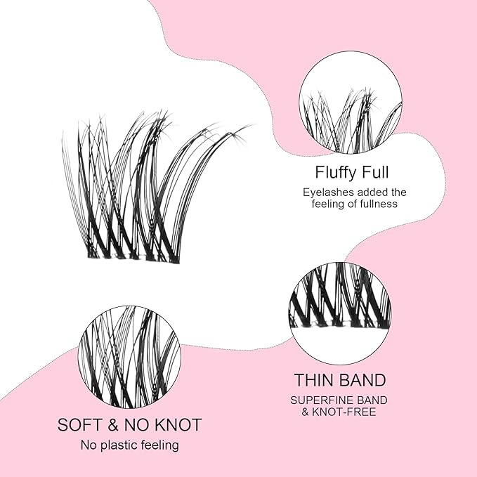Lash Clusters Wispy Cluster Eyelash Extensions Invisible Lash Band 154Pcs 10-16mm Natural Lash Extensions Fluffy Volume Lash Clusters D Curl Individual Lashes for Beginners (QA-10-16mm)