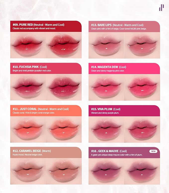 Heart Percent Dote On Mood Pure Glow Tint, Watery & Lightweight Moisturizing Lip Stain Long Lasting Liquid Lipstick 6.8g, #15. Viva Plum