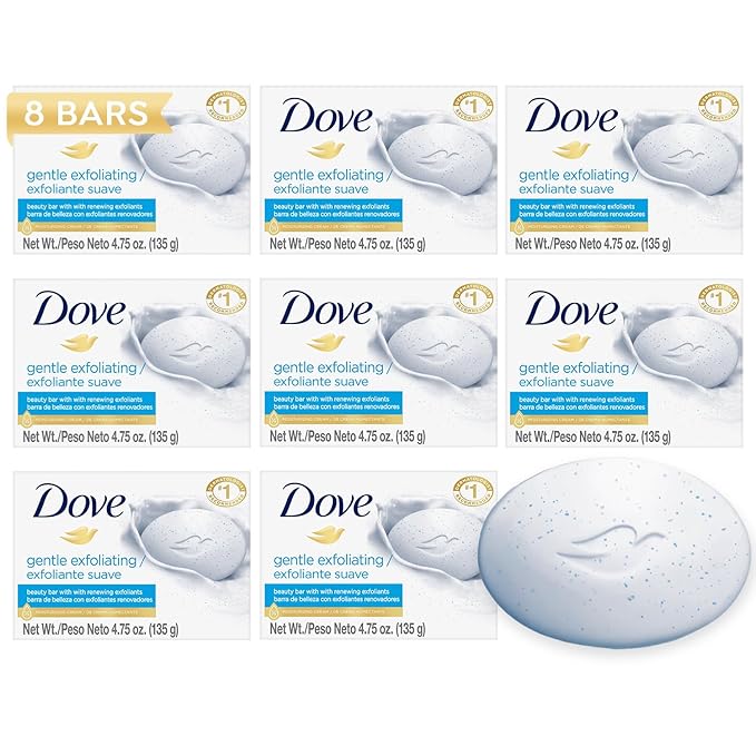 Dove Soap, Gentle Exfoliating Beauty Bar 8-Pack – 3-in-1 Moisturizing Face, Body & Hand Soap, 4.75 Oz Ea